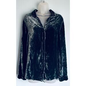Bella Dahl Velvet Silk Button Up Top Dark Teal Women's XL